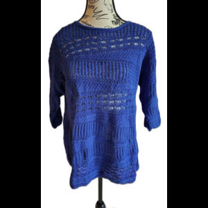 Dana Buchman cotton crochet cobalt blue sweater top large